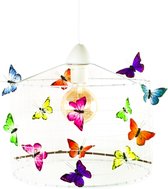 Hanglamp Kinderkamer met Vlinders-Wit-Neon-Kinder hanglampen-Hanglamp kinderkamer groen geel oranje roze blauw-lamp met vlinders-vlinderlamp-lamp babykamer-lamp kinderkamer-lamp meisjeskamer-Ø30cm.