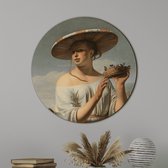 Muurcirkel Meisje met Brede Hoed  - Wanddecoratie - Foto op Forex  - Schilderij van Caesar Boëtius van Everdingen - Diameter  Ø70 cm