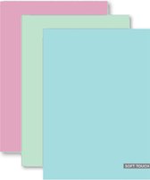 Blokschrift A4 lijn Soft Touch Pastel set van 3 stuks mintgroen, lichtblauw en grijs