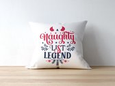 Sierkussen - Kerst Kussen Met Tekst: Naughty List Legend (horns) | Kerst Decoratie | Kerst Versiering | Grappige Cadeaus | Geschenk | Sierkussen