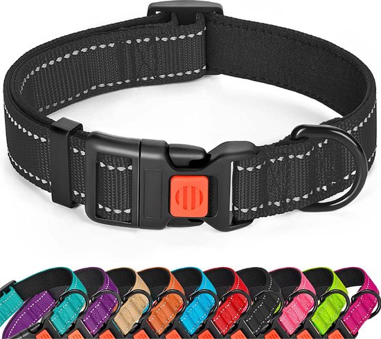 Halsband hond - reflecterend - zwart - maat L - oersterk - waterdicht - hondenhalsband - met veiligheidssluiting - geschikt voor iedere hondenriem - voor grote honden