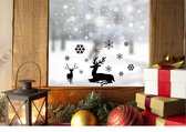 Raamsticker Rendieren ZWART - Kerstvlokken - Kerstmis - Rendier - Window - Sneeuwvlokken - Raamdecoratie - Kerstdecoratie - Merry Christmas - Statische raamfolie - Herbruikbaar - Gemakkelijk 