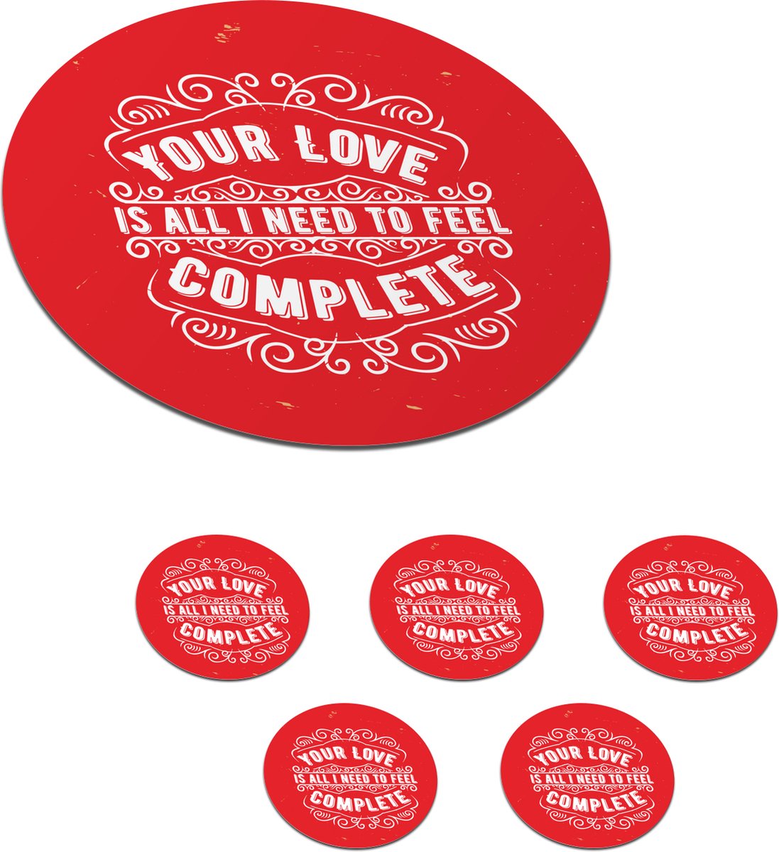 Onderzetters voor glazen - Rond - Vintage - Design - Tekst - 10x10 cm - Glasonderzetters - 6 stuks