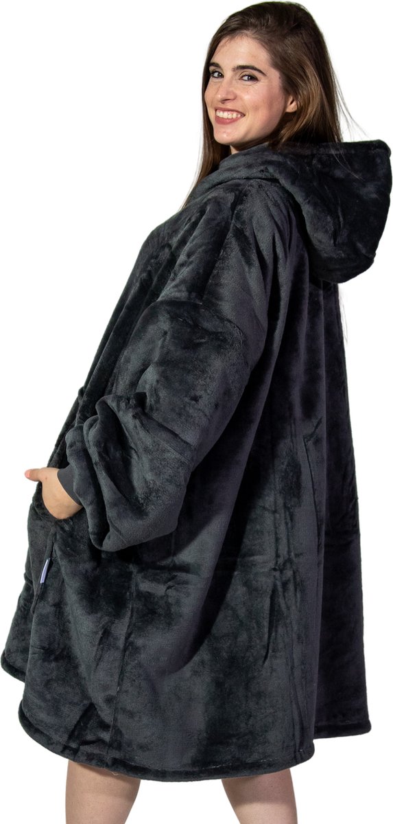 Comfies® Draagbare Deken - Hoodie Blanket huggle - Oversized - Oodie - Fleece Sherpa - Hoge kwaliteit- Plaid cozy snuggie - Grey- Grijs - Comfies
