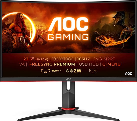 AOC C24G2U - Full HD Curved Gaming Monitor - 165hz - 24 inch