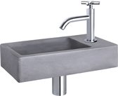 Bally Force Fonteinset Beton Donker Grijs Gebogen X Koudwaterkraan Met Afvoerplug En Sifon Chroom
