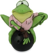 Dierenbeeldje kikker freddy de Bowling kampioen - hoogte 12 cm -groene kikker - kikkerbeeld -sportbeeld- sportprijs