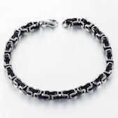 Zwart / Zilver kleurige Konings Armband - Byzantijnse stijl - Dubbele Schakels - 5mm - Staal - Armband Mannen - Armband Heren - Valentijnsdag voor Mannen - Valentijn Cadeautje voor