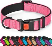Halsband hond - Neon roze - Maat M - Reflecterend - Met veiligheidssluiting