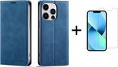 Apple iPhone 13 Mini Telefoonhoesje | Hoogwaardig Leren Bookcase | Portemonnee | Blauw + 1x Screenprotector