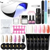 Polygel- polygel kit- polygel nagels- polygel starter set- 1x36W LED Nagel Droger Lamp 6x15ML Poly Gel 1 x Top coat 1 x Base Coat 6x5ML UV Gel 1 x Dual End Nail Borstel 1x50Pcs Clear Quick Bu