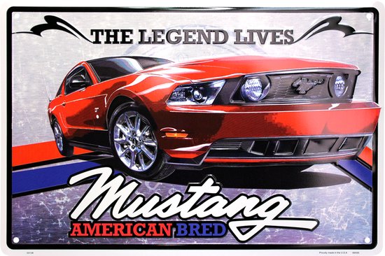 Mustang The Legend Lives. Aluminium wandbord 30,5 x 45,7 cm.