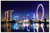 Neon verlichting in de nachtelijke skyline van Singapore  - Foto op Akoestisch paneel - 90 x 60 cm