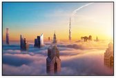 Panoramisch zicht op een met wolken bedekte Dubai-skyline - Foto op Akoestisch paneel - 225 x 150 cm