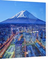 De skyline van Yokohama voor Mount Fuji in Groot Tokio - Foto op Plexiglas - 60 x 60 cm