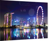 Neon verlichting in de nachtelijke skyline van Singapore  - Foto op Plexiglas - 90 x 60 cm