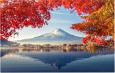 Ochtendmist bij het Kawaguchiko meer bij Mount Fuji in Japan - Foto op Forex - 90 x 60 cm