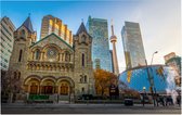 De St Andrew's Presbyterian kerk en CN Tower in Toronto - Foto op Forex - 120 x 80 cm