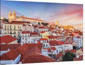 De skyline van de oudste wijk Alfama in Lissabon  - Foto op Canvas - 150 x 100 cm