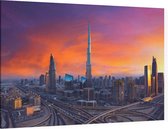 Het Dubai Business Center tijdens zonsondergang - Foto op Canvas - 150 x 100 cm