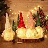 Kerstmannen | Kerstversiering | Kerstdecoratie | 4 Stuks | Kerstkabouters | Kerstfiguren | Kerstverlichting | Leds | Grijs\Rood\Roze\Groen | Houtvlechtwerk