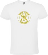 Wit T-Shirt met “ New York Yankees “ logo Goud Size L