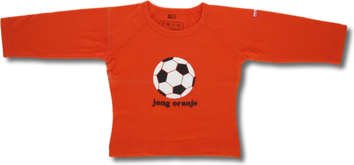 Twentyfourdips | T-shirt lange mouw kind met print 'Jong oranje' | Donker oranje | Maat 92 | In giftbox