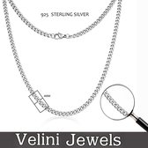 Velini jewels-4MM Cubaanse halsketting-925 Zilver Ketting- roestvrij -45cm+5cm verlengstuk met anker slot