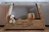 Steigerhouten bankje - Gebruikt hout - 70x19,5x47 cm - Vintage bedrukking Paris-Liege