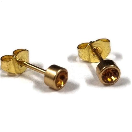 Aramat jewels ® - Goudkleurige zweerknopjes geboortesteen oorbellen topaas chirurgisch staal 4mm