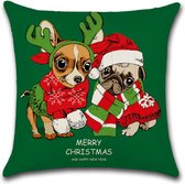 Kussenhoes Kerst - Kleine Hondjes - Kussenhoes - Kerst - 45x45 cm - Sierkussen - Polyester