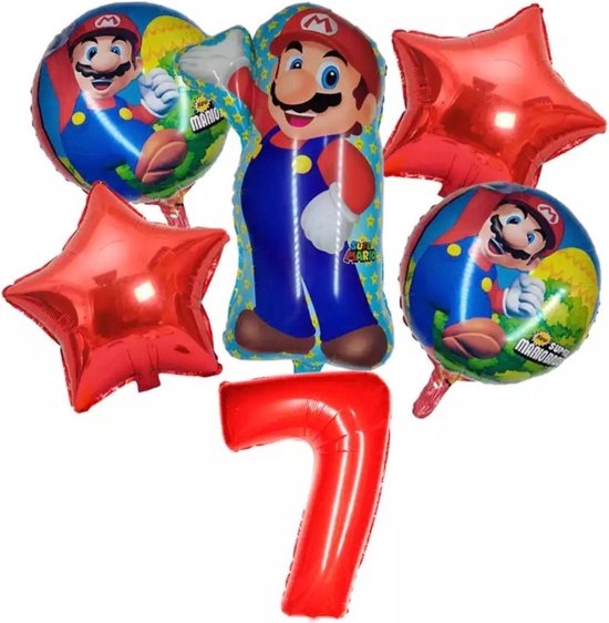 Super Mario Ballon Set Cartoons Folie Ballon Verjaardag Partij Decoratie Kinderen Set 6 delig Nummer 7