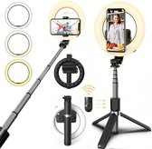 Selfies Stick - LED Ringlamp - Statief - ⌀16 cm - Incl Bluetooth Afstandsbediening