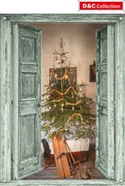 D&C Collection - tuinposter - 65x90 cm - groene deuren ski kerstinterieur - kerstposter - winterposter - kerstdecoratie