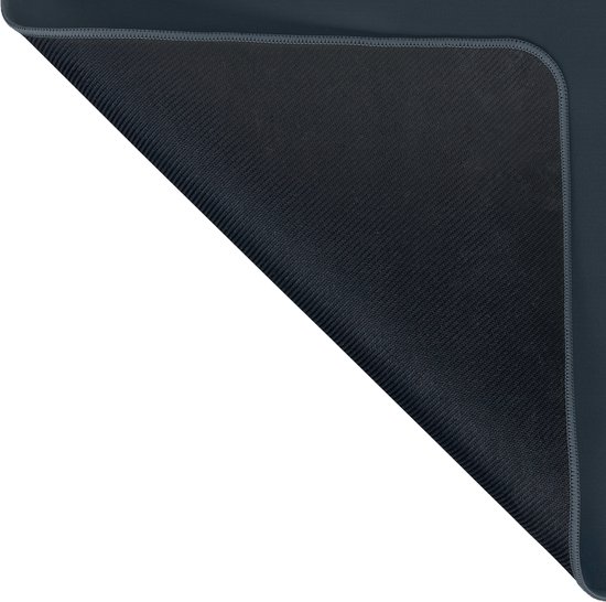 Onderkant van de donkergrijze bureauonderlegger met antislip textuur.