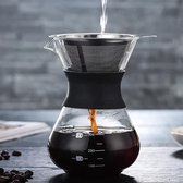 Pour Over Koffiepot met Permanent RVS koffiefilter - Slow Coffee Maker Kit - Glazen Cafetière - Koffekan Drip Gieter - Dripper Koffiemaker - Handmatig Filterkoffie koffiezetapparaat met Herbruikbaar Koffie Filter - Koffiefilterhouder V60 set - 500 ML