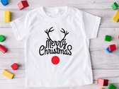 Lykke| Merry Christmas Shirt | Groen | Jongens / Meisjes | Grappige Foute kersttrui Shirt Cadeau | Kindershirt | Leuke Elf, Rendier| Wit Katoen 3/4 jaar 98-104