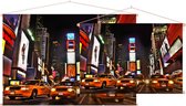 Gele taxi's op Times Square in nachtelijk New York - Foto op Textielposter - 90 x 60 cm