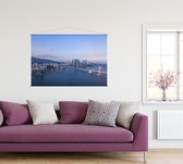 Luchtfoto van de skyline en grote Gwanganbrug in Busan - Foto op Textielposter - 90 x 60 cm