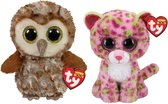 Ty - Knuffel - Beanie Boo's - Percy Owl & Lainey Leopard