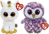 Ty - Knuffel - Beanie Boo's - Pegasus Unicorn & Moonlight Owl