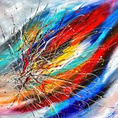 JJ-Art (Glas) 60x60 | Bladeren herfst van bloemen en bomen - abstract - kunst - woonkamer slaapkamer | plant, blauw, grijs, rood, oranje, geel, vierkant, modern | Foto-schilderij-g