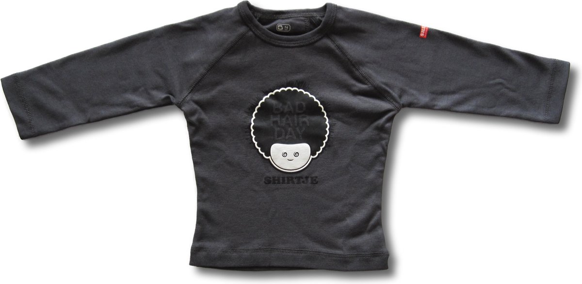 Twentyfourdips | T-shirt lange mouw baby met print 'Bad hairday' | Zwart | Maat 62 | In giftbox