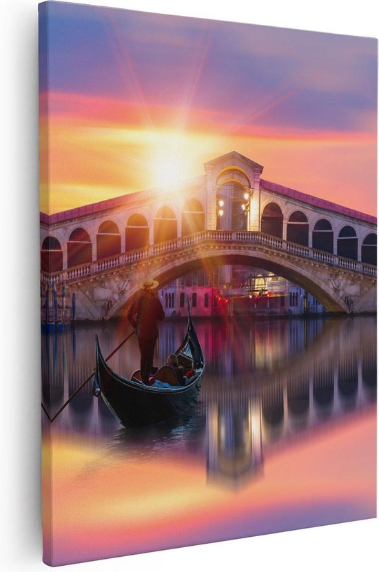 Artaza - Canvas Schilderij - Gondel bij de Rialtobrug in Venetië, Italië - 40x50 - Foto Op Canvas - Canvas Print