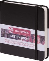 Schetsboek - Tekenboek - Harde kaft - Met Elastiek - Zwart - 12x12cm - 140gr - 80 blz - Talens