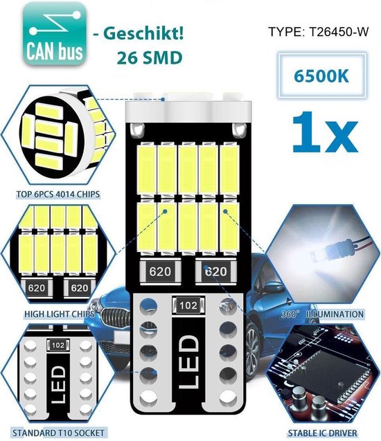 T10 W5W LED Transparant Kleur wit licht (set) - SALE - : LED en Xenon verlichting voor auto's, motoren, scooters