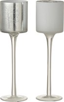J-Line Theelichthouder Op Voet Boom Glas Wit/Zilver Small Assortiment Van 2