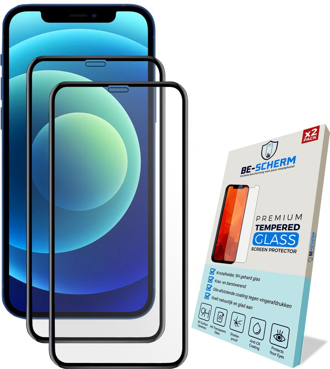 Be-Scherm Screenprotector Glas voor iPhone 14 Plus & 13 Pro Max - Full Cover Screenprotectors - Rand tot Rand Bescherming - Set van 2