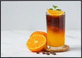 Poster kleurrijke foto van sinaasappel en koffiecocktail - 50x40 cm