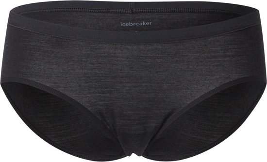 Zwarte hipster onderbroek van Icebreaker met een licht gemêleerde textuur en een brede elastische tailleband.